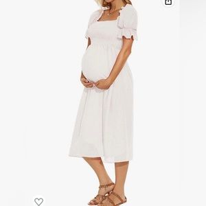Swiss Dot Puff Sleeve Maternity Dress